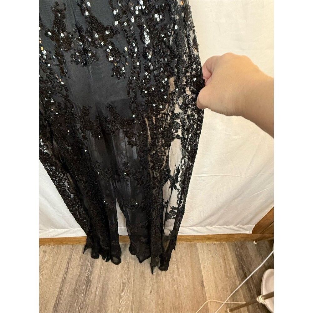 Womens Fashion Nova Formal Jumpsuit 1X Black Sequin Lace Overlay Maxi V-Neck - Picture 5 of 16